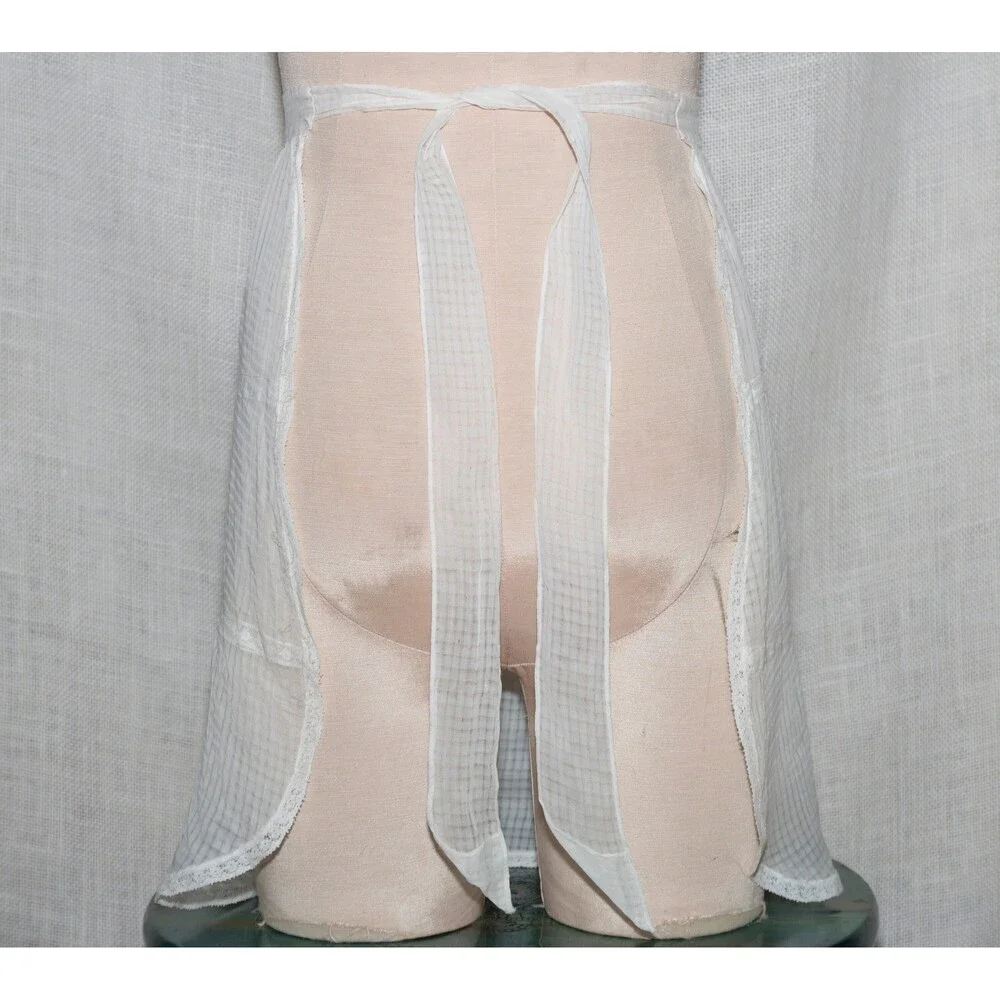 Vintage 1940s Handmade White Delicate Lace Bow Trim Half-Apron